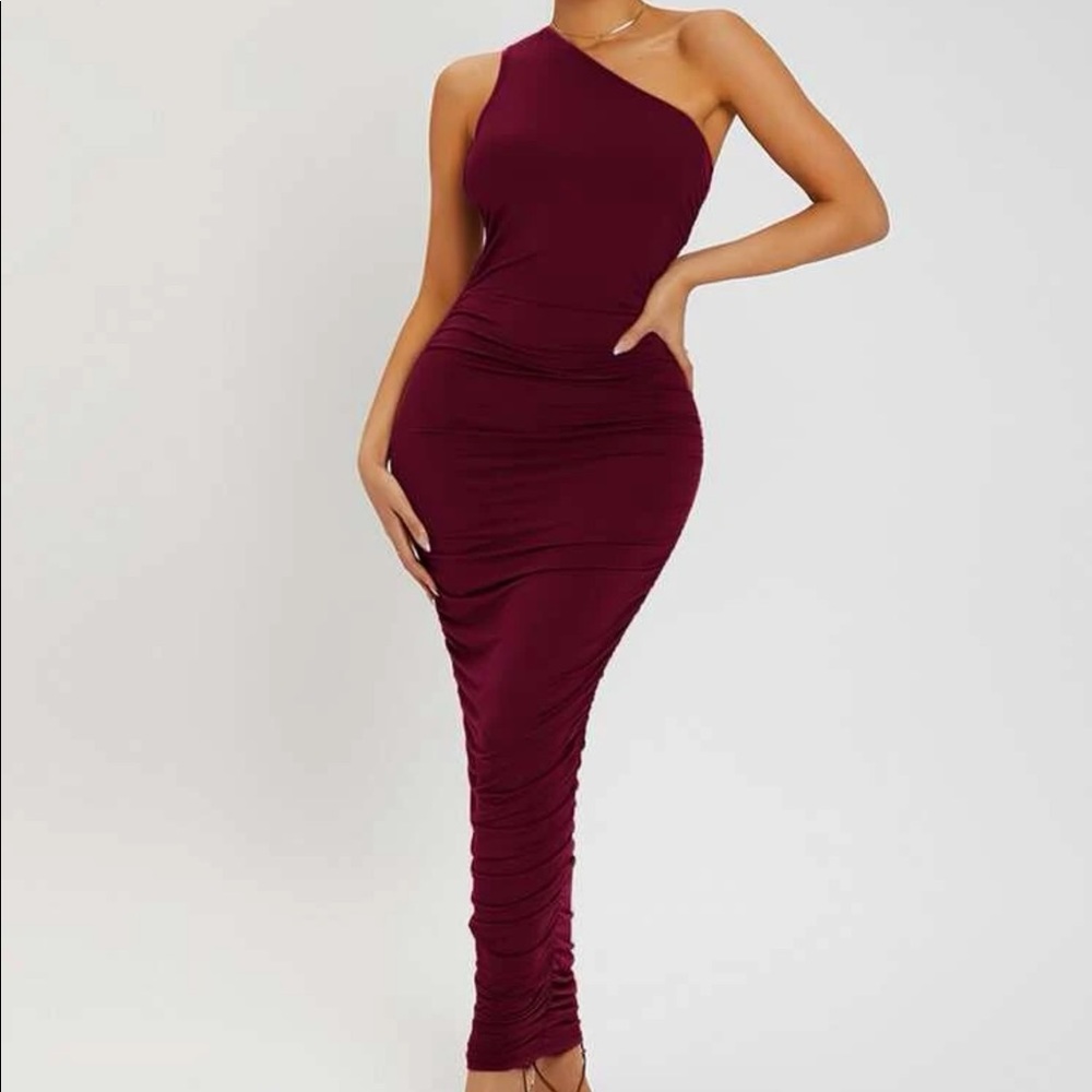 One Shoulder Burgundy Dress